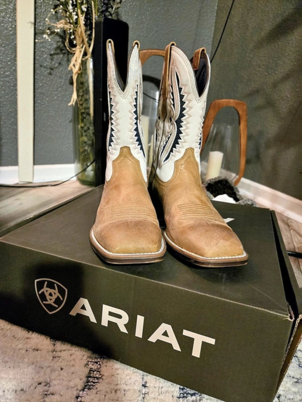 Ariat Sport Patriot Western Cowboy Boots Brown White US 12D Excellent Condition